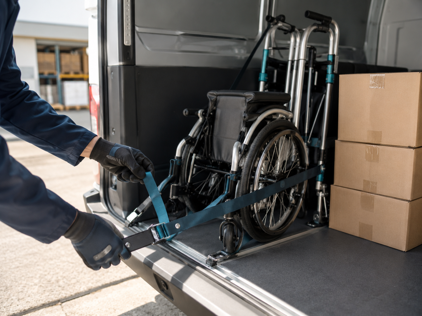 Medical equipment secured inside a clean cargo van